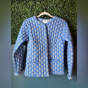 Japna Blue Quilted Jacket with Floral Design